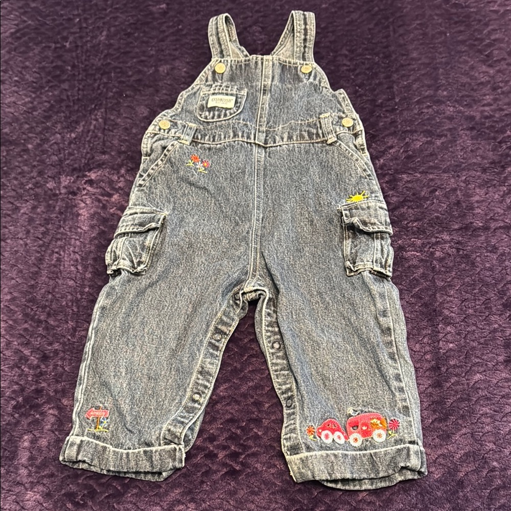Girl’s OshKosh Denim Overalls with Embroidered Details - 18 months